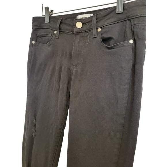 Paige Verdugo Black Eclipse Destructed Ultra Skinny Jeans 27 Dark Wash Mid Rise - Picture 4 of 10